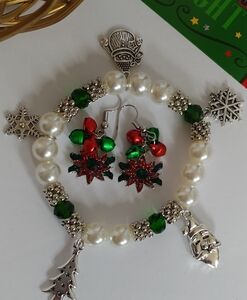 Christmas Charm Bracelet Poinsettia Earrings